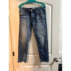 MOUSSY VINTAGE Women's Blue Distressed Button Fly Jeans Size 27 Cropped‎